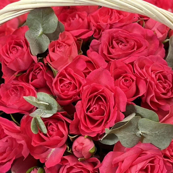 15 кустовых розовых роз Белла Линда Цериз в корзине