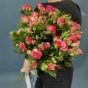 7 кустовых бело-малиновых роз Файрворкс 60 см