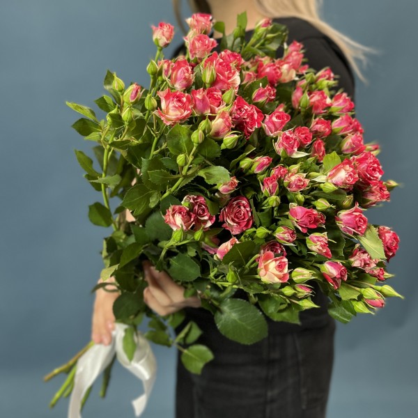 9 кустовых бело-малиновых роз Файрворкс 60 см