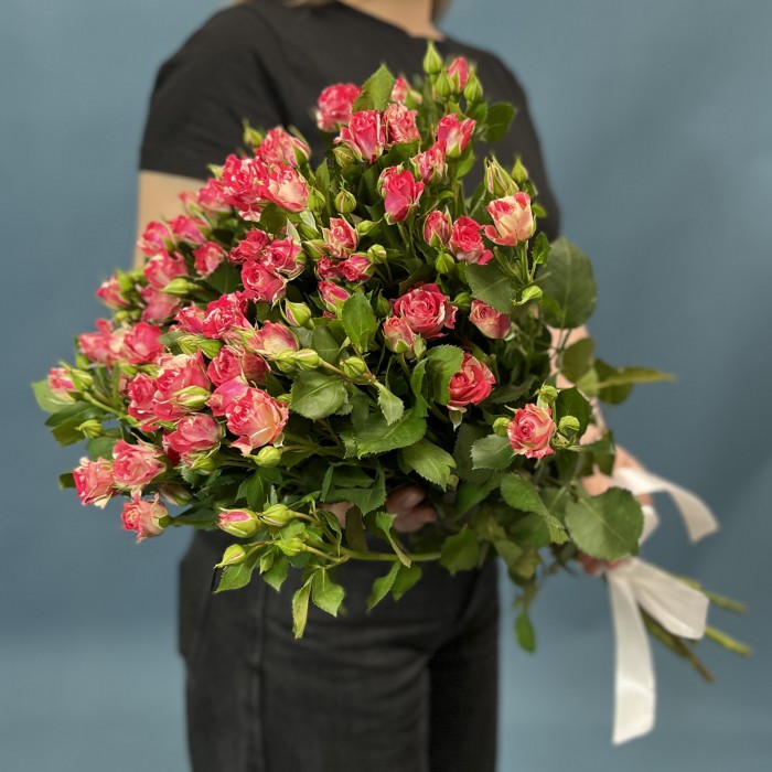 9 кустовых бело-малиновых роз Файрворкс 70 см