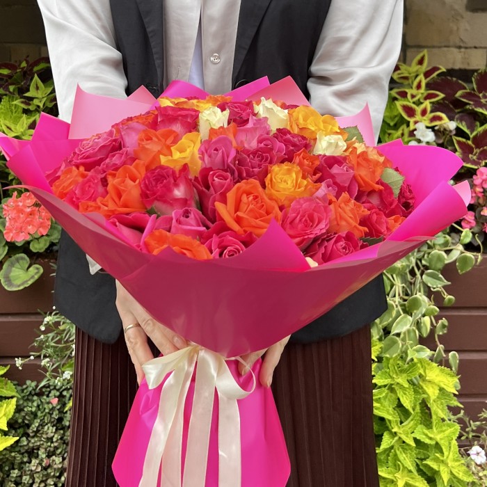 75 роз MIX 40 см