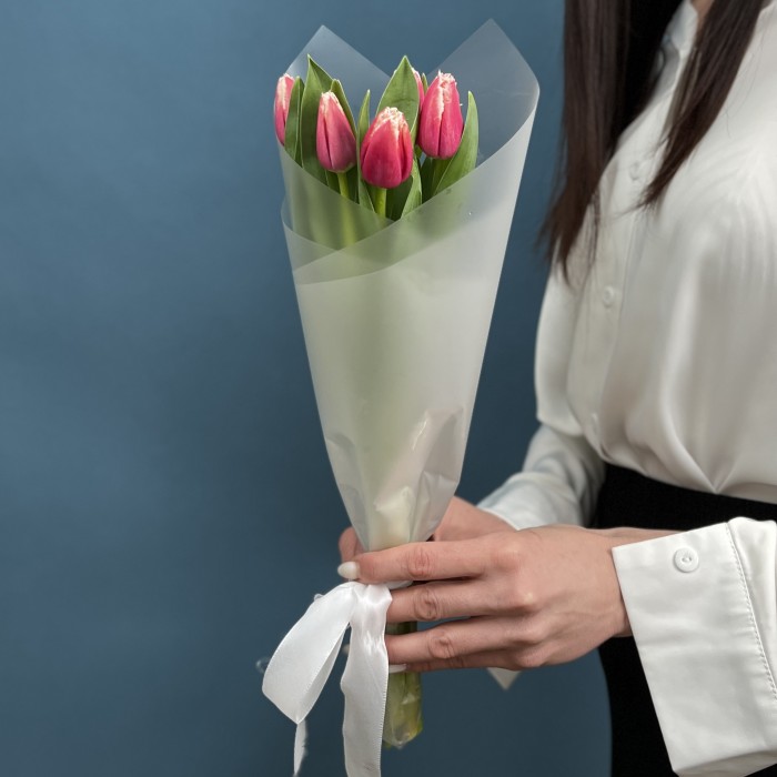 5 махровых тюльпанов Нью Санта