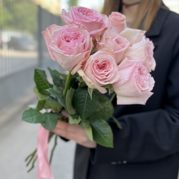 7 ароматных розовых пионовидных роз Пинк Охара 50 см