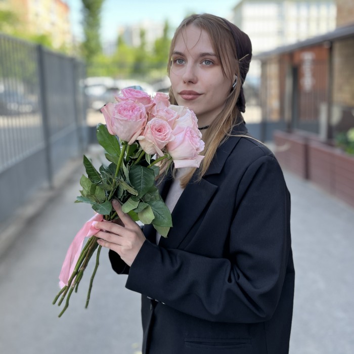 7 ароматных розовых пионовидных роз Пинк Охара 50 см