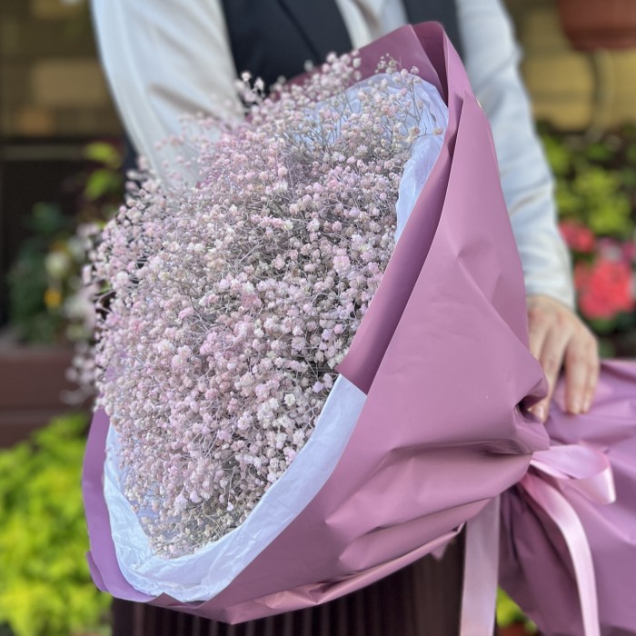 19 розовых гипсофил в упаковке