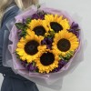 5 подсолнухов с фиолетовой альстромерией