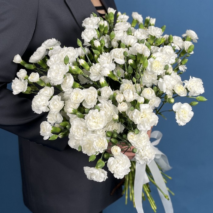 Букет из 35 белых кустовых гвоздик