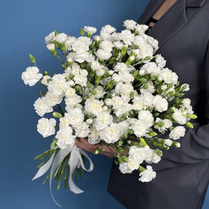 Букет из 35 белых кустовых гвоздик