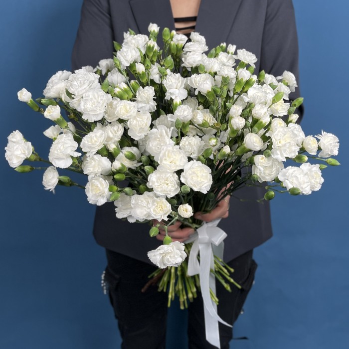 Букет из 35 белых кустовых гвоздик