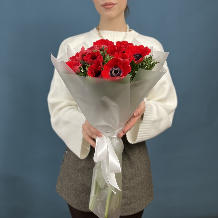 11 красных анемонов