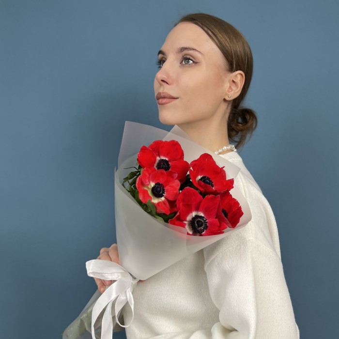 5 красных анемонов