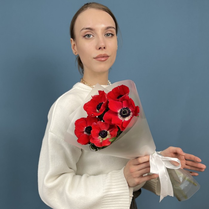 5 красных анемонов