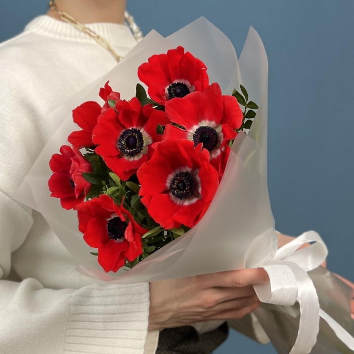 7 красных анемонов