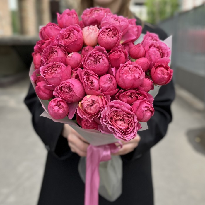 11 кустовых пионовидных роз Вишневая Джульетта