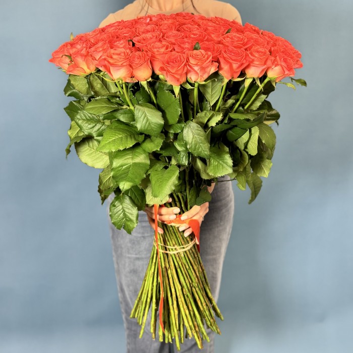 101 оранжевая роза Вау 80 см