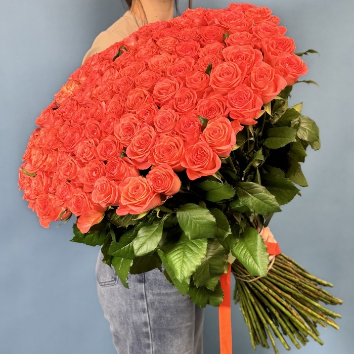 101 оранжевая роза Вау 80 см