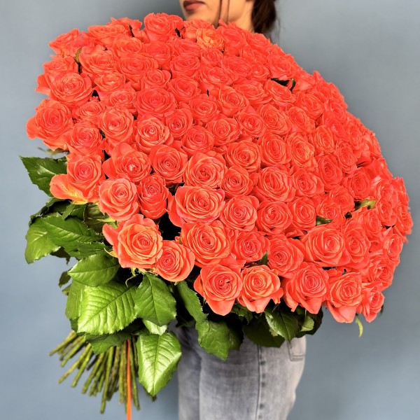 101 оранжевая роза Вау 80 см