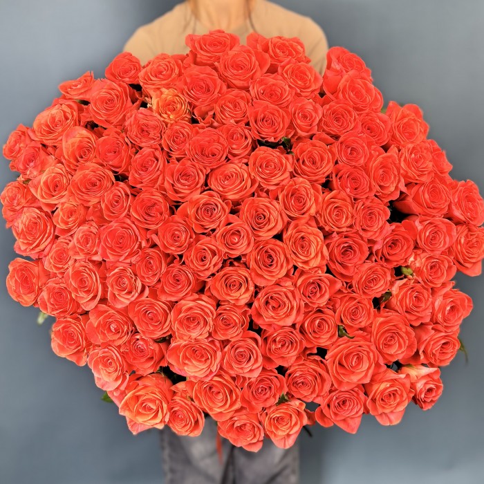 101 оранжевая роза Вау 80 см