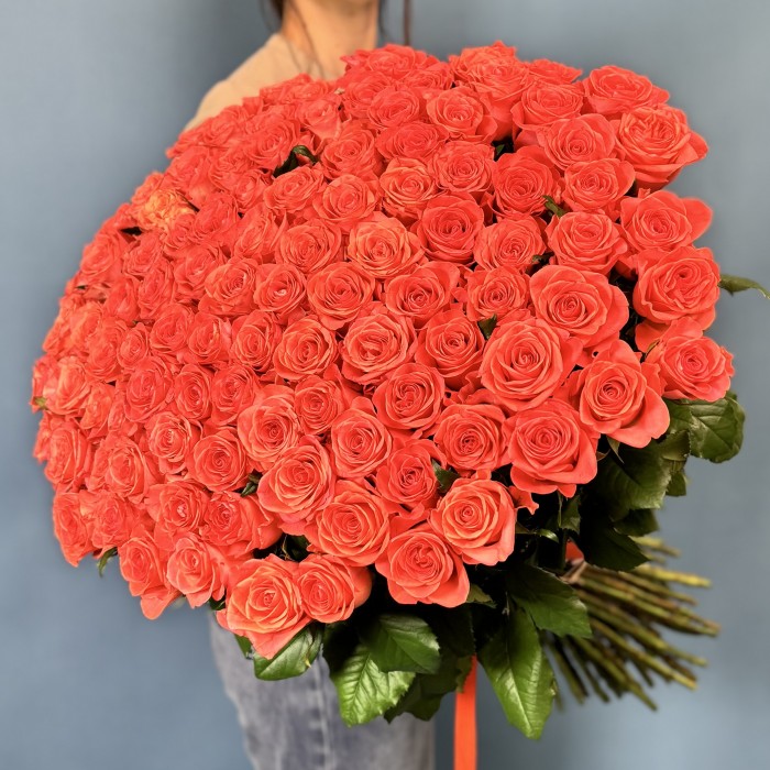 101 оранжевая роза Вау 80 см