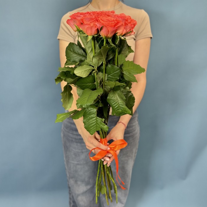 11 оранжевых роз Вау 80 см