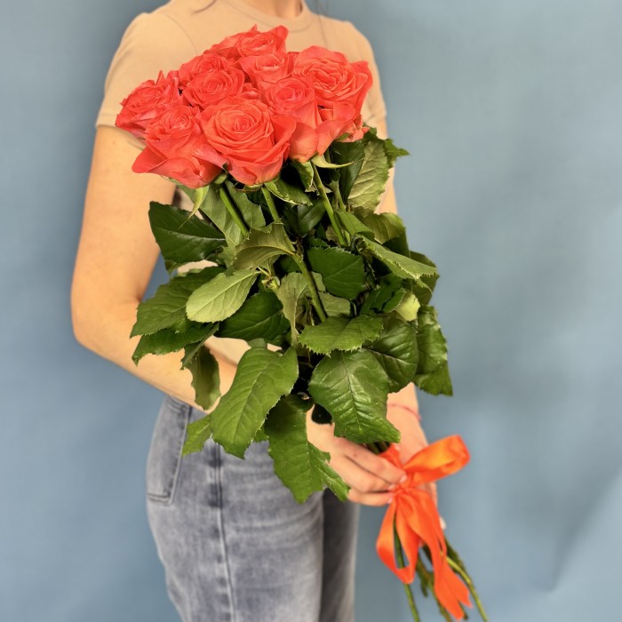 11 оранжевых роз Вау 80 см