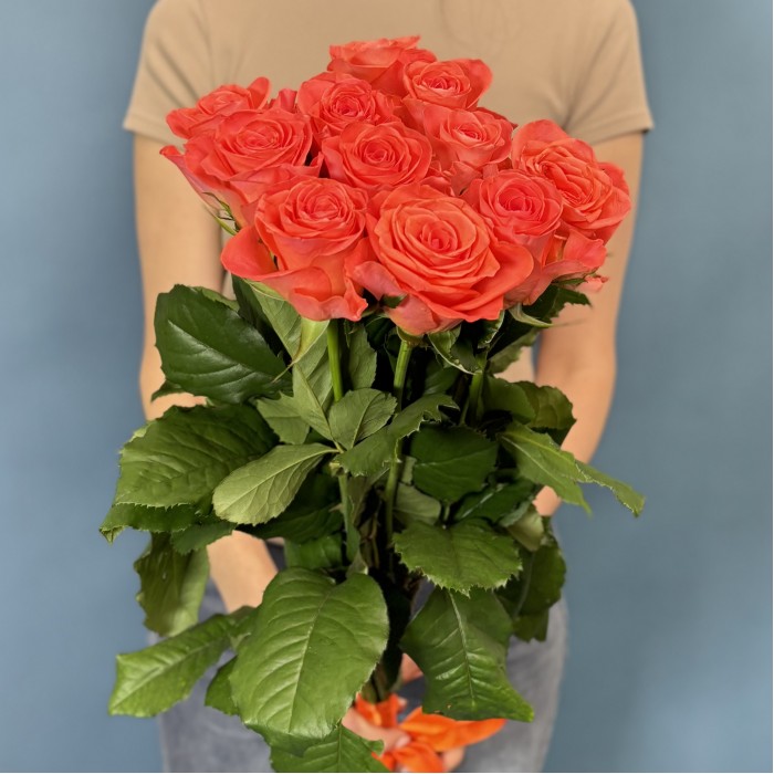 11 оранжевых роз Вау 80 см