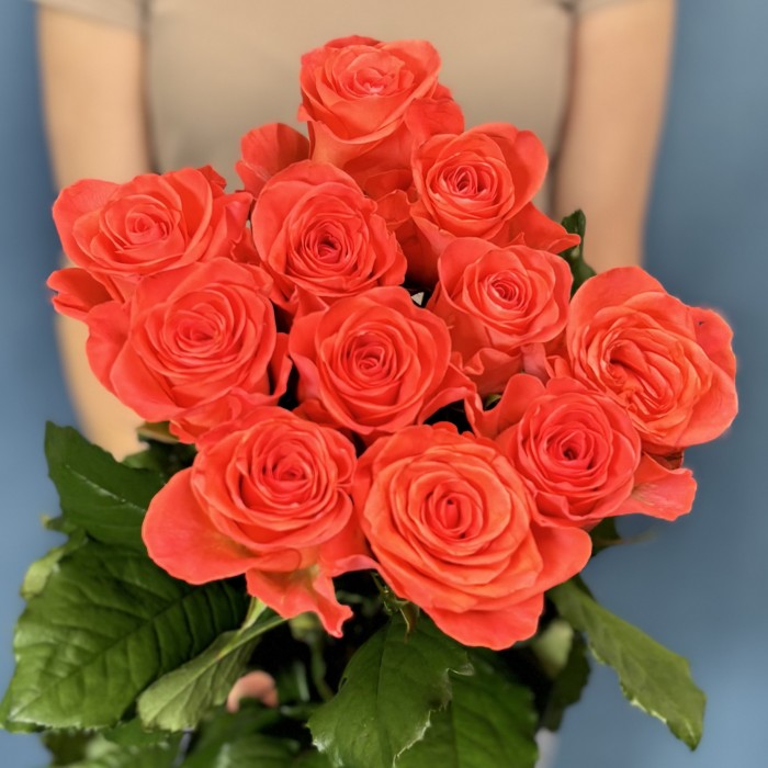 11 оранжевых роз Вау 80 см