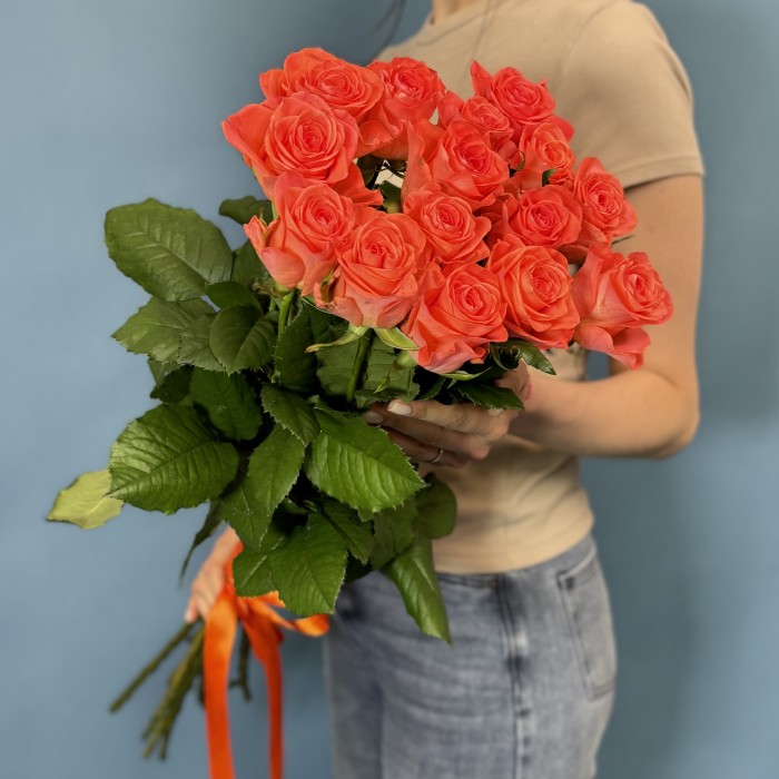 15 оранжевых роз Вау 80 см