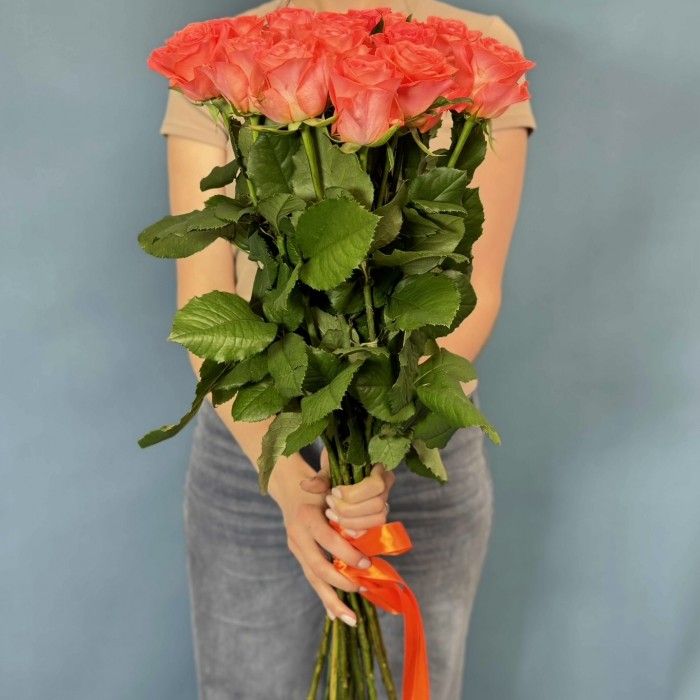 15 оранжевых роз Вау 80 см