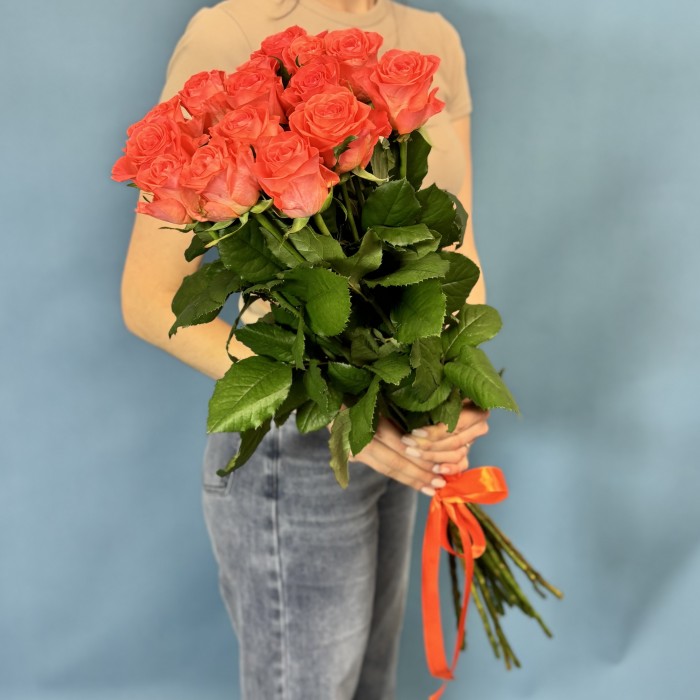15 оранжевых роз Вау 80 см