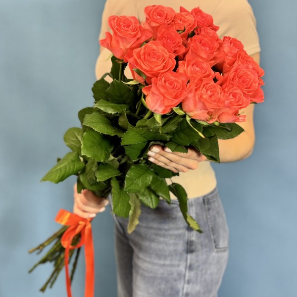 15 оранжевых роз Вау 80 см