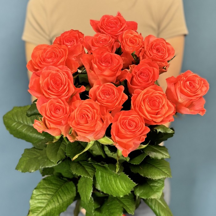 15 оранжевых роз Вау 80 см