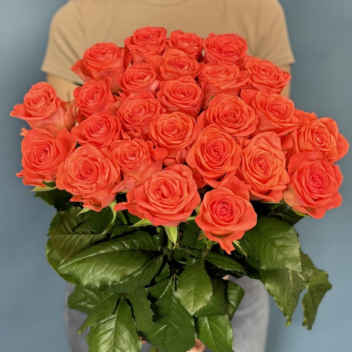 25 оранжевых роз Вау 80 см