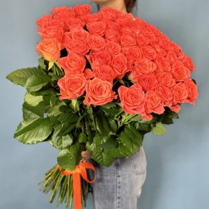 51 оранжевая роза Вау 80 см