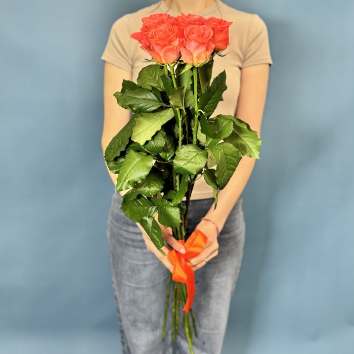 7 оранжевых роз Вау 80 см