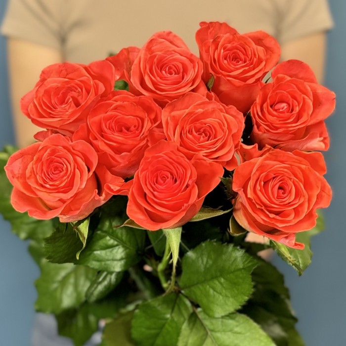 9 оранжевых роз Вау 80 см