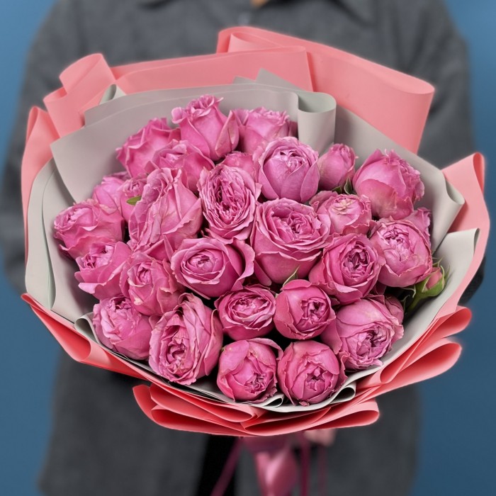 9 кустовых пионовидных Роз Мисти Баблс 40 см