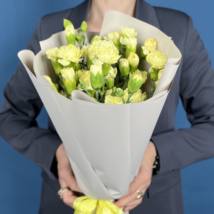 15 желтых кустовых гвоздик