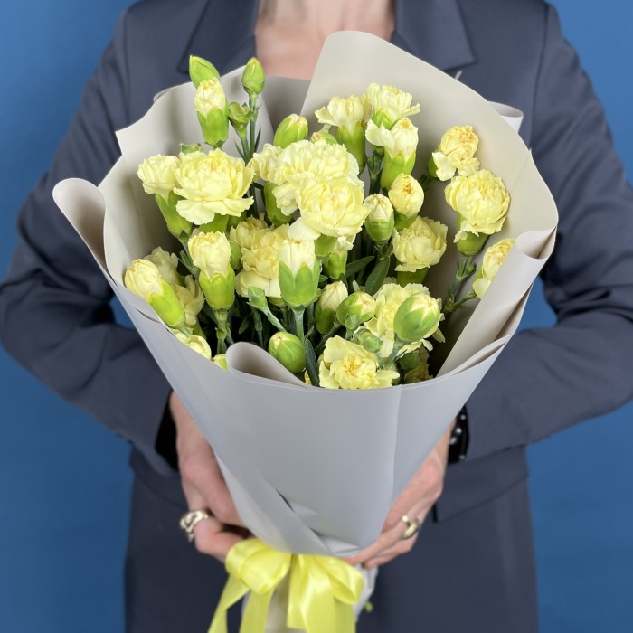 15 желтых кустовых гвоздик