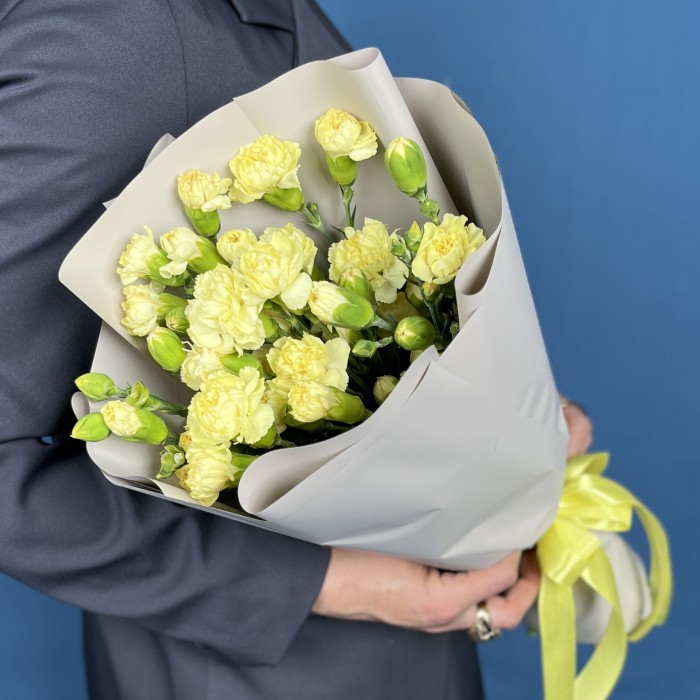 15 желтых кустовых гвоздик