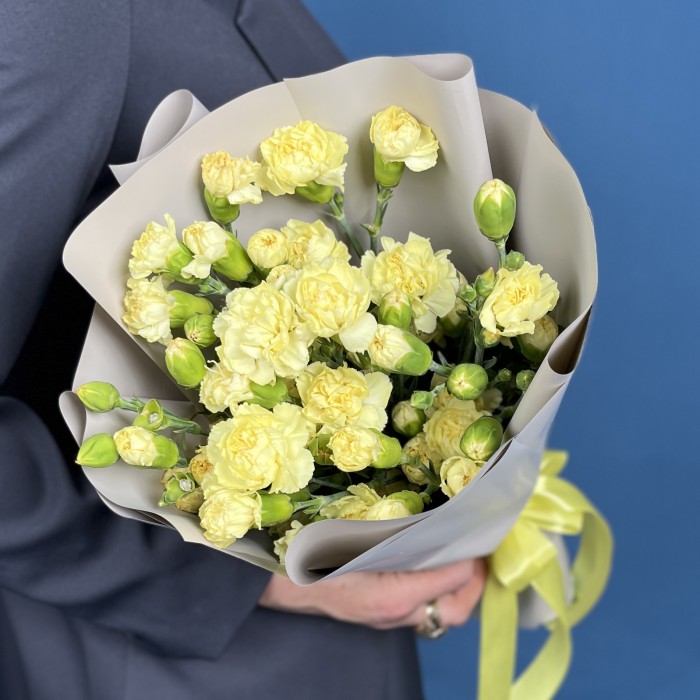 15 желтых кустовых гвоздик