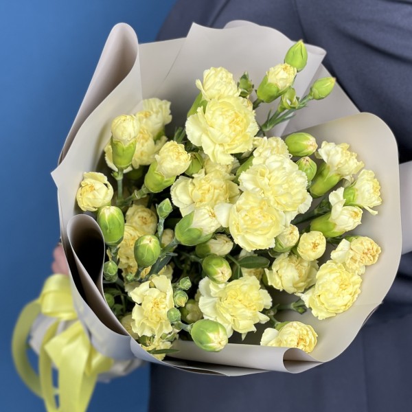 15 желтых кустовых гвоздик