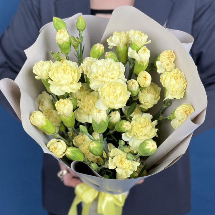 15 желтых кустовых гвоздик