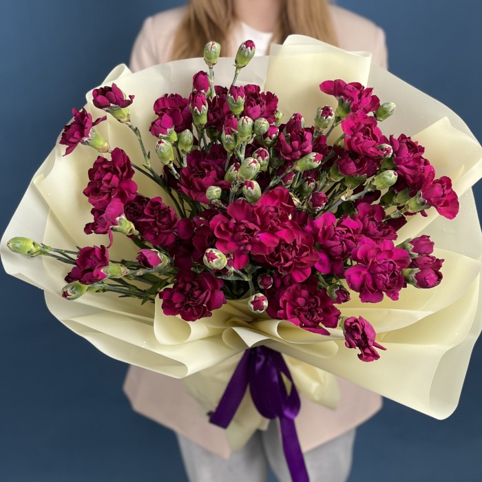 Букет из 25 фиолетовых кустовых гвоздик