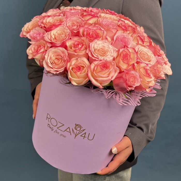51 розовая роза Микс Алани в коробке