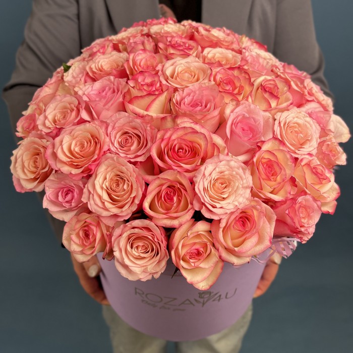 51 розовая роза Микс Алани в коробке