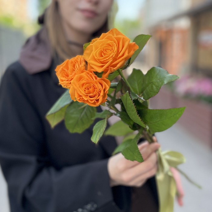3 оранжевые розы Элеганс 60 см