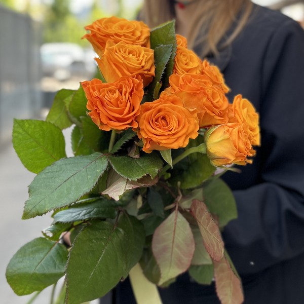 9 оранжевых роз Элеганс 60 см