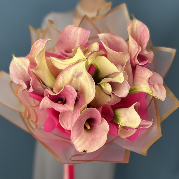 15 бело-розовых калл