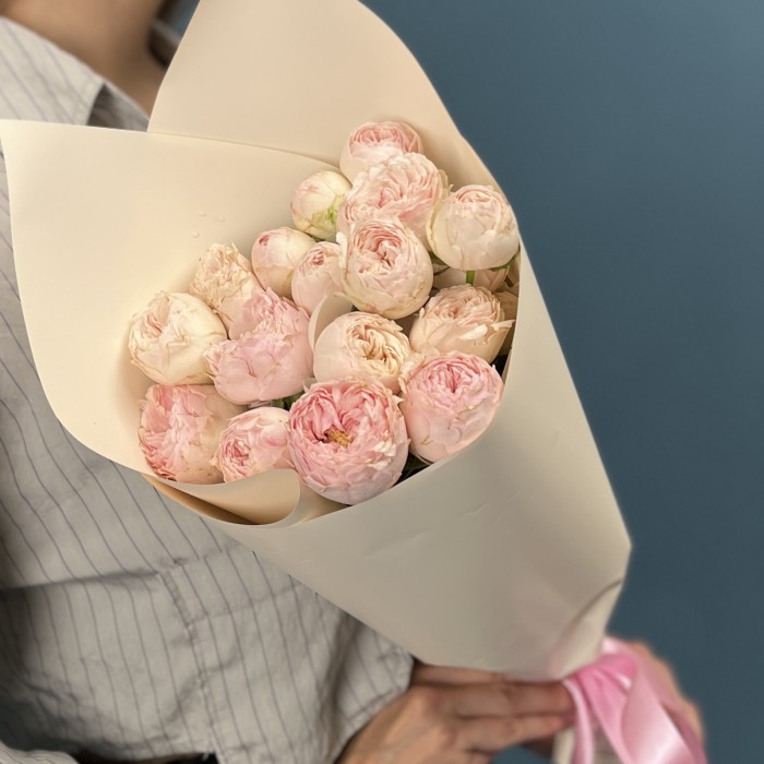 5 розовых пионовидных роз Мансфилд парк 40 см